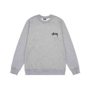 Men's Stussy Bear Print Round Neck Gray Sweatshirt